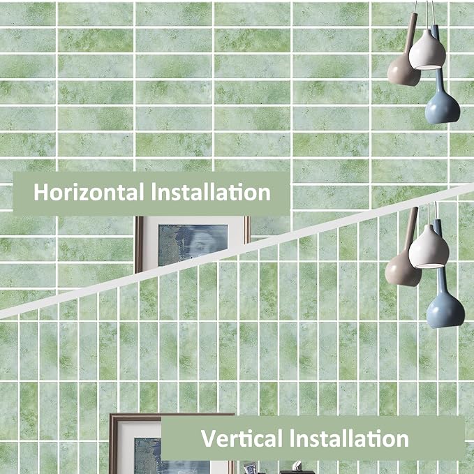 Green Peel and Stick Backsplach Tile, 12"x12" Back Splash Stick on Tiles for Kitchen, Bathroom, 10 Sheets