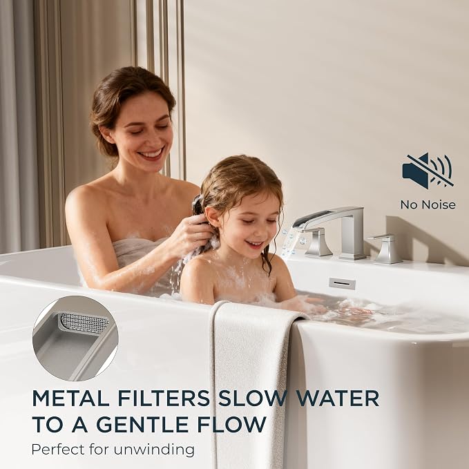 FORIOUS Roman Bathtub Faucet 3 Hole Deck Mount with 2 Handle Brushed Nickel | Tub Faucet for 3-Hole Set, 6-12" Centered Distance, Widespread Garden Bath Tub, Waterfall Spout, High Flow, Brass