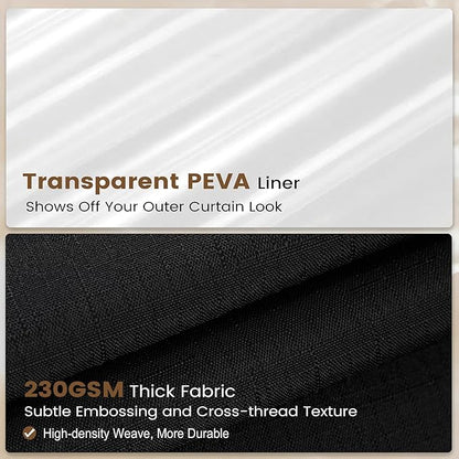 BTTN Black 3 in 1 Shower Curtain with Clear Liner, Linen Textured Decorative Fabric Shower Curtain PEVA Liner Set with Plastic Hook, Modern Luxury Waterproof Shower Curtain for Bathroom, 72x72