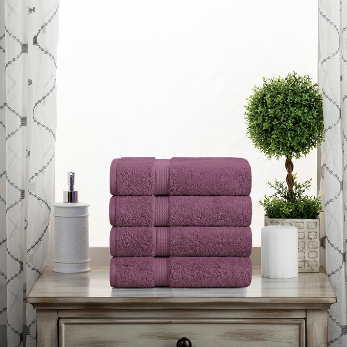 SUPERIOR Egyptian Cotton Plush & Absorbent, Hand Towel Set of 4, Plum | Quick Dry, Soft Luxury Towel Set, Bath Essentials for Bathroom, Guest Bath, Spa, 4 Piece Set, Madeline Towels