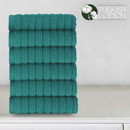 Elegant Comfort 100% Turkish Cotton Corduroy Ribbed Luxury Washcloths 6 Pack Soft 13 x 13 Inch - Higly Absorbent, Durable, Quick Dry, Spa Premium Hotel Quality for Bathroom or Travel, Turquoise