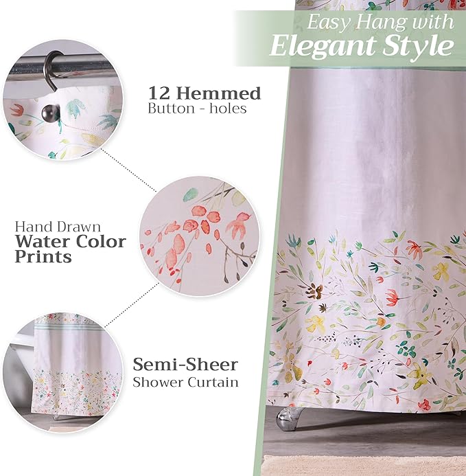Maison d' Hermine Shower Curtain 100% Cotton One Panel 70"x72" Washable Fabric Shower Curtains for Bathroom, Easy Hanging with 12 Button Holes - Home Hotel Spa Easter Gifts (Colmar)
