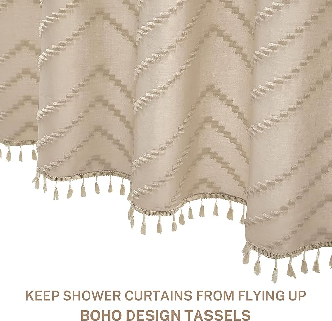 Siiluminisoy Stall Shower Curtain 36x72 Beige Fabric Shower Curtain Stall Size Cloth Shower Curtains Tufted Chevron Striped Textured Modern Farmhouse Minimalist for Bathroom Decor