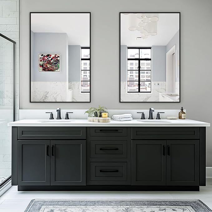 Bathroom Vanity Mirror for Wall 2Pack 36"x24" Bathroom Mirror for Over Sink | HD Shatterproof Glass, Rectangular Metal Frame, Horizontally or Vertically, Mirror for Bathroom, Living Room, Entryway(Black)