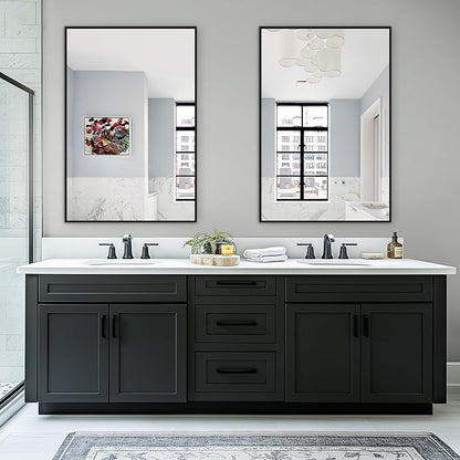 Bathroom Vanity Mirror for Wall 2Pack 36"x24" Bathroom Mirror for Over Sink | HD Shatterproof Glass, Rectangular Metal Frame, Horizontally or Vertically, Mirror for Bathroom, Living Room, Entryway(Black)
