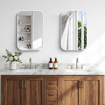 BONEWEI White Bathroom Mirror,16x24 inch Wall Mirror for Bathroom Wall Mounted,Rectangle Mirror for Bathroom Over Sink,Modern Frame Round Corner for Living Room,Bedroom Entryway,Horizontal/Vertical