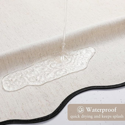 Linen Scallop Shower Curtain with 6 Clear Hooks, Waterproof, 36x72, Cream | Waterproof Heavy Duty Thick Fabric, Farmhouse Shower Curtains for Bathroom Shower Stall