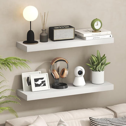 Furinno Tanna Floating Shelves for Wall Set of 2, 9 x 35 Wall Shelf, Wall Mounted Floating Shelf with Invisible Bracket, 2-Inch Thick, for Bathroom, Living Room, Bedroom, Home Office, White