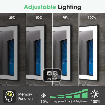S·BAGNO 40" x 28" LED Bathroom Mirror with Black Frame, Led Mirror for Bathroom, Built in Bluetooth Speaker, Dimmable Brightness, Color Changing, Anti-Fog, Horizontally/Vertically