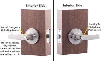 Copper Creek Avery Privacy Lever, Satin Nickel, Push Button Lock for Bedroom and Bathroom, ANSI Grade 3, Reversible Keyless Interior Door Handle, DIY Install, AL1231SS