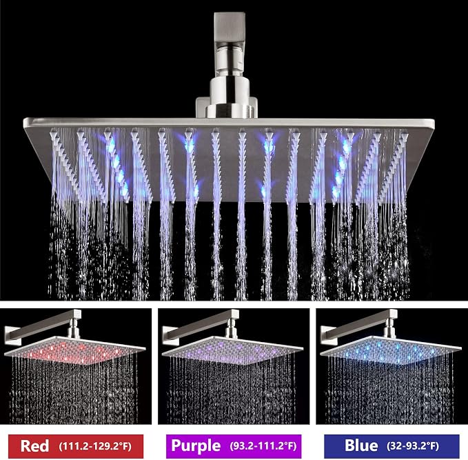 Aolemi Shower Faucet Set with Valve Handheld 12" LED Head Brushed Nickel | Handheld Spray,12 Inch Rain LED Head,Valve and Trim Kit,All Metal,Wall Mount Shower System,Bathroom Mixer