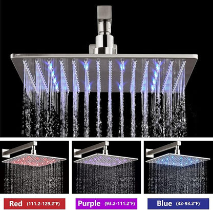 Aolemi Shower Faucet Set with Valve Handheld 12" LED Head Brushed Nickel | Handheld Spray,12 Inch Rain LED Head,Valve and Trim Kit,All Metal,Wall Mount Shower System,Bathroom Mixer