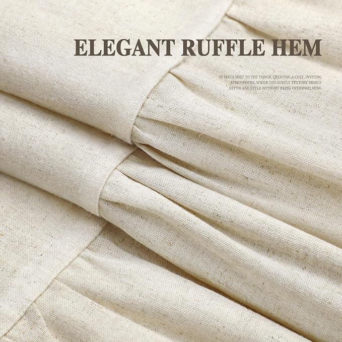 Farmhouse Shower Curtain Ruffle Linen Cream 72" W x 96" L | Linen Fabric, Farmhouse Boho, Bottom Ruffle, Rustic, Country, Natural Look, Washable, Shower Curtain for Bathroom Bathtub