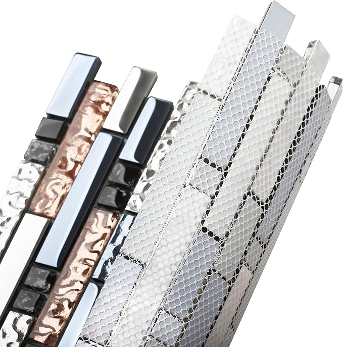 Mosaic Tiles Crystal Glass Tile Rose Gold Interlocking Chrome Silver Black Ink Blue Mosaic Bath Kitchen Fireplace Decor TSTGT107 (5 Square Feet)