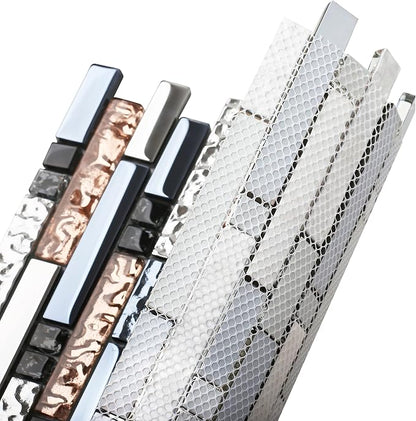 Mosaic Tiles Crystal Glass Tile Rose Gold Interlocking Chrome Silver Black Ink Blue Mosaic Bath Kitchen Fireplace Decor TSTGT107 (5 Square Feet)