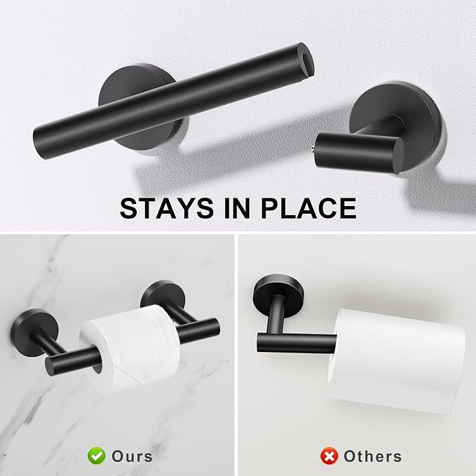 TURS Black 4-Pieces Towel Ring Set Include Towel Ring Double Base Toilet Paper Holder Towel Hook SUS304 Stainless Steel Bathroom Accessories Kit Wall Mounted