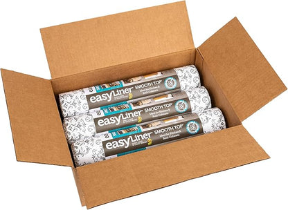 Smooth Top EasyLiner for Cabinets & Drawers - Easy to Install & Cut to Fit - Shelf Paper & Drawer Liner Non Adhesive - Non Slip Shelf Liner - 12in. x 10ft. - 6 Roll Project Pack - Gray Damask