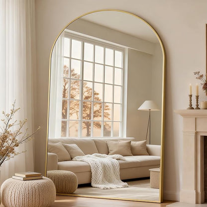 Dewfig Arched Full Length Mirror, 77"x38" Large Floor Mirror, Gold | Aluminum Alloy Frame Oversized Full Body Mirror, HD Shatterproof Tempered Glass, Lean/Stand/Wall for Living Room,Bedroom