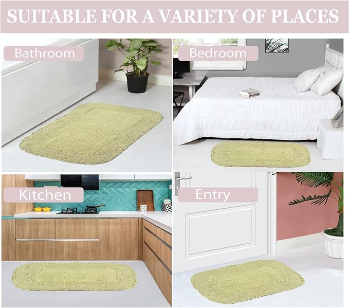 Home Weavers Radiant Collection 100% Cotton Bathroom Rugs Set, Machine Washable Rug, Extra Soft and Absorbent Bath Rug, Kitchen Mat, Bath Mat Set, Bath Floor Mat Non Slip, 24"x40" Rectangle, Green