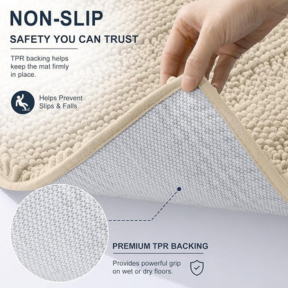 Smiry Thick Chenille Bathroom Runner Rugs 44x24, Absorbent Bath Mat, Sand | Quick‑Dry & Machine Washable, Non‑Slip Bath Carpet, Soft Striped Bath Rugs for Tub & Shower, Modern Home Decor Accessories