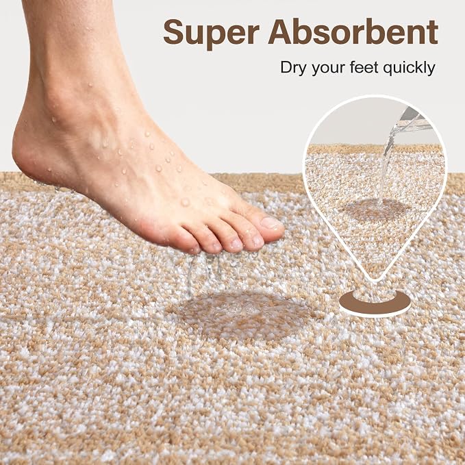 Bathroom Rugs 40x24 Non Slip Washable, Beige Bath Mat for Bathroom Floor Tub, Soft Absorbent Quick Dry Mats for Shower, Bathtub,Home Decor