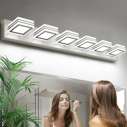 SOLFART Modern LED Vanity Lights Fixtures: 6 Lights Acrylic LED Brushed Nickel Vanity Lights for Bathroom 39inch