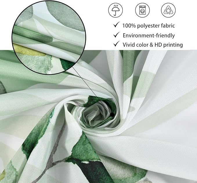 Green Eucalyptus Shower Curtain, Leaf Plant Herbs Spring Nature Waterproof Fabric Machine Washable with Hooks for Bathroom Bathtub 60Wx72H