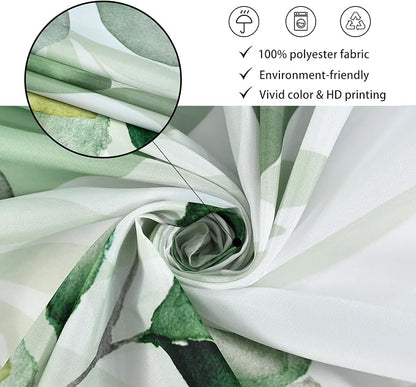 Green Eucalyptus Shower Curtain, Leaf Plant Herbs Spring Nature Waterproof Fabric Machine Washable with Hooks for Bathroom Bathtub 60Wx72H