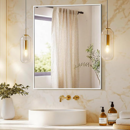 Bathroom Vanity Mirror for Wall, 24"x30" Bathroom Mirror for Over Sink | HD Shatterproof Glass, Rectangular Metal Frame, Horizontally or Vertically, Mirror for Bathroom, Living Room, Entryway,Silver