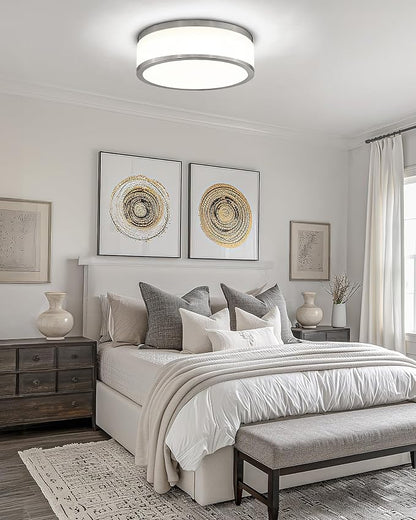 15 Inch LED Flush Mount Ceiling Light, 24W Modern Brushed Nickel Ceiling Lamp, 3CCT 3000K/4000K/5000K, Dimmable, Bathroom, Bedroom, LMS-054BN