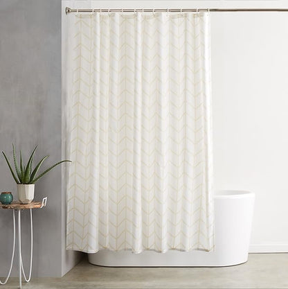 Amazon Basics Bathroom Shower Curtain, Water Resistant Fabric with Weighted Hem, Rust Resistant Grommets & Hooks, Machine Washable, 72"x72", Natural Herringbone