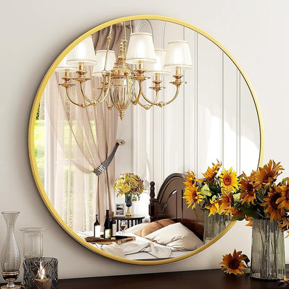 HARRITPURE 24 Inch Round Mirror Gold Circle Bathroom Mirror | Modern Aluminum Alloy Frame Wall Mounted Vanity Mirror for Living Room, Bedroom, Entryway