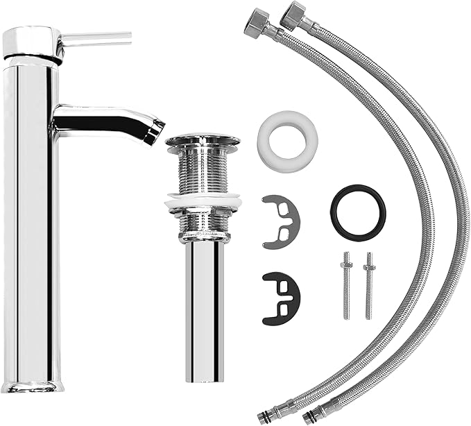 wonline Bathroom Round Tempered Clear Glass Vessel Sink Chrome Faucet & Pop-up Drain