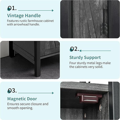 VECELO Small Bathroom Storage Cabinet, Slim Toilet Paper Holder with Shelves & Metal Racks, Organizer Cabinet for Narrow Spaces, Iron Gray, Farmhouse Style