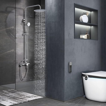 SS304 Shower Faucet Set - Outdoor Kit - Outdoor Fixtures with Brushed Nickel Shower Head & Handheld Spray, High Pressure