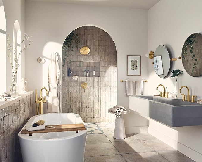 Moen Brushed Gold Cia Widespread 2-Handle High-Arc Bathroom Faucet for 3-Hole Bath Sink, Valve Required, T6222BG
