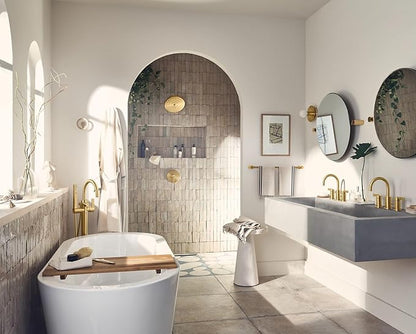 Moen Brushed Gold Cia Widespread 2-Handle High-Arc Bathroom Faucet for 3-Hole Bath Sink, Valve Required, T6222BG