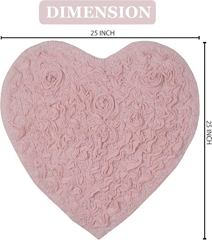 Home Weavers Bell Flower Collection 100% Cotton Tufted Bath Rugs, Extra Soft and Absorbent Bath Rugs, Non-Slip Bath Mats, Machine Washable, Bath Mats for Bathroom Floor and Tub, 25"x25" Heart, Pink