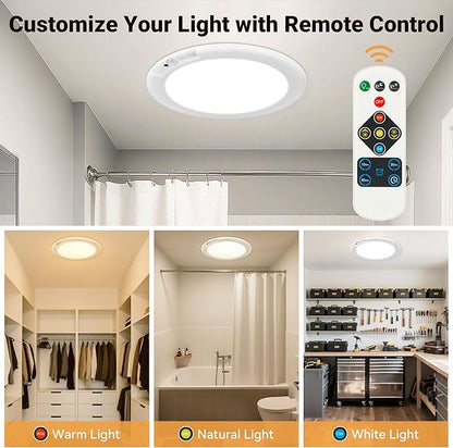 Rechargeable Ceiling Light, No Wiring Battery Operated Ceiling Lights with Remote, Motion Sensor Dimmable Timing Motion Activated Overhead Shower Light for Bathroom Pantry Hallway Porch (6)