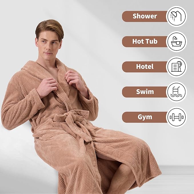 Men's Shawl Collar Bathrobe, Soft Long Towel Robe for Men - Super Absorbent Quick Dry yet Warm