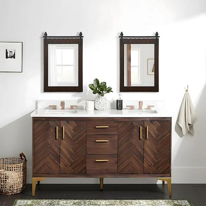 Besdomus Large Bathroom Farmhouse Mirror: 24"x36" Dark Brown Barn Door Solid Cedar Wood Frame Vanity Mirror - Wall Mounted Mirror for Hallway/Living Room/Bathroom - Rustic Decor for Fashion-Conscious