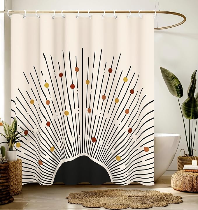 Shower Curtain for Bathroom Stall Boho Modern Cute Aesthetic Decorative Girly Waterproof Unique Art Sun Elegant Girls Chic Print Design Teen Pretty Women Cortinas de Baño Bathtub 72 x72 Inch