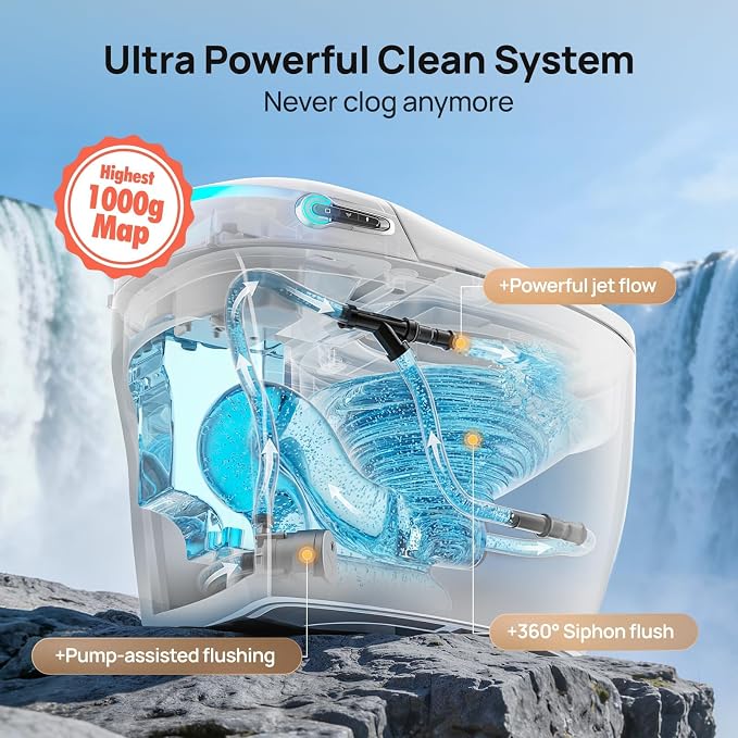 Smart Toilet with Bidet Built-in: Bidet Toilet with 4 Washing Child Friendly Modes, Elongated Heated Seat, One Piece Toilet with Dryer, Remote, Foot Sensor, Auto Flush Lid&Seat, UV-C Night Light