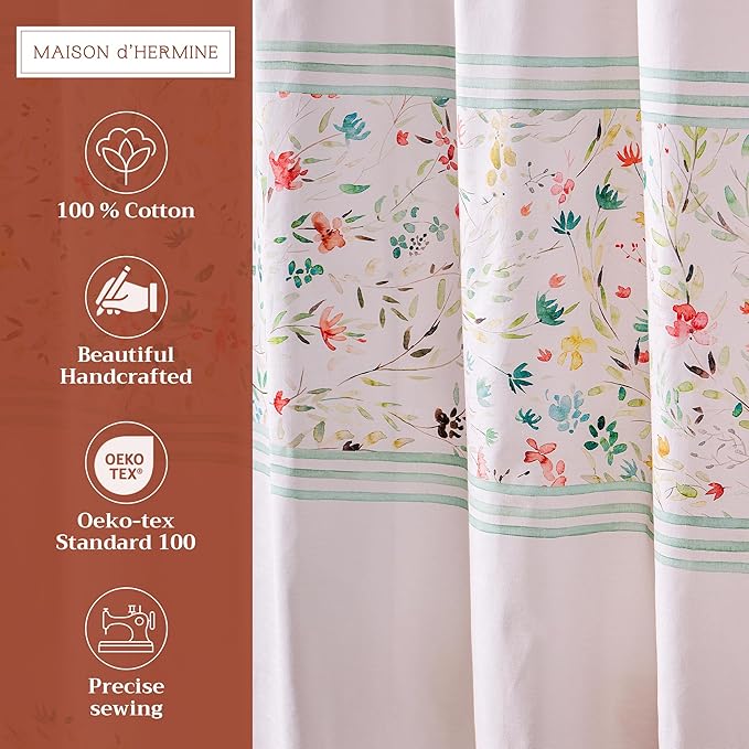 Maison d' Hermine Shower Curtain 100% Cotton One Panel 70"x72" Washable Fabric Shower Curtains for Bathroom, Easy Hanging with 12 Button Holes - Home Hotel Spa Easter Gifts (Colmar)