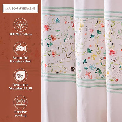 Maison d' Hermine Shower Curtain 100% Cotton One Panel 70"x72" Washable Fabric Shower Curtains for Bathroom, Easy Hanging with 12 Button Holes - Home Hotel Spa Easter Gifts (Colmar)