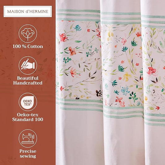 Maison d' Hermine Shower Curtain 100% Cotton One Panel 70"x72" Washable Fabric Shower Curtains for Bathroom, Easy Hanging with 12 Button Holes - Home Hotel Spa Easter Gifts (Colmar)