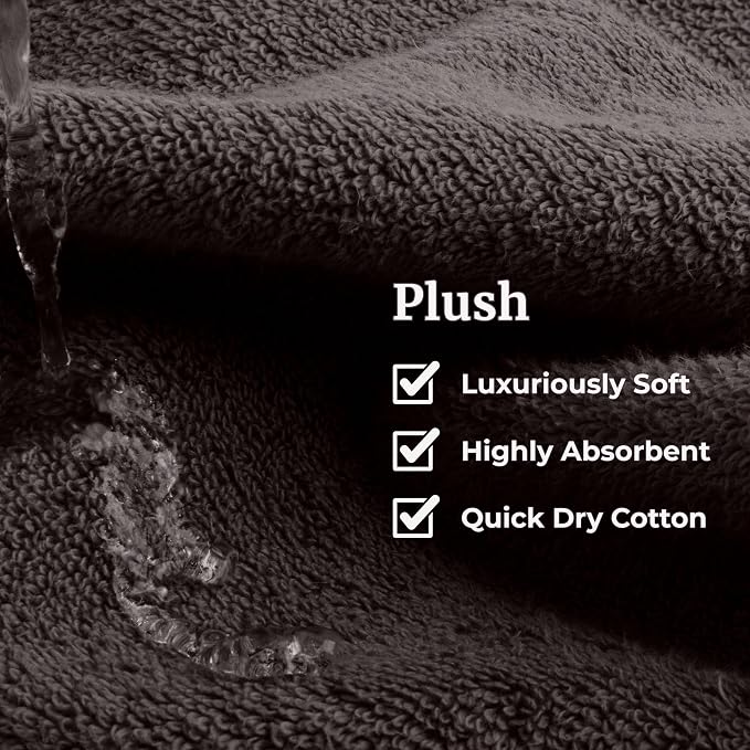 Lavish Home Bathroom Towels Set, Bathroom Accessories, Charcoal, Set of 6 | Includes 2 Bath Sheets, 2 Hand Towels, and 2 Wash Cloths, Soft 525 GSM 100% Cotton Set for Shower, Gym, Dorm, and Spa