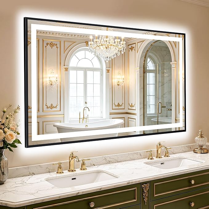 LED Bathroom Mirror with Light, 30x40 Vanity Mirror for Wall with Frame | Anti-Fog, Dimmable 3 Colors, Memory Function, Backlit and Front Lit, Shatter-Proof Glass, Plug-in/Hardwired