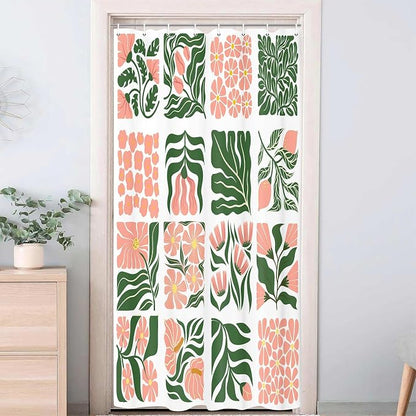 JAWO Retro Floral Shower Curtain Cute Vintage Boho Shower Curtains for Bathroom Decor Pink Green Botanical Geometric Groovy Aesthetic Abstract Flowers Pattern Shower Curtain Sets with Hooks, 36X72IN