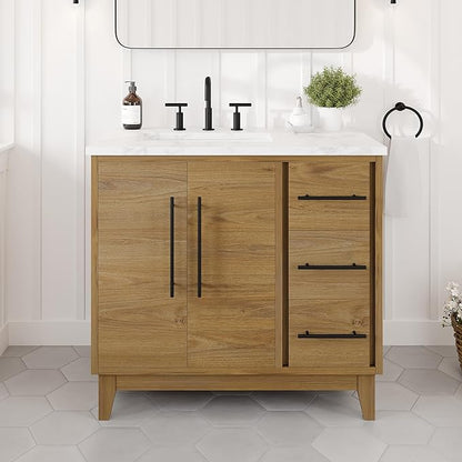 Eviva Graham 36 in. Oak Single Sink Bath Vanity with Arabescato Engineered Stone Top and Undermount Porcelain Sink